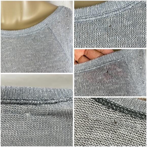Victoria’s Secret PINK Light Gray Scoop Back Rhinestone Bling Slouchy Sweater XS - Picture 14 of 16